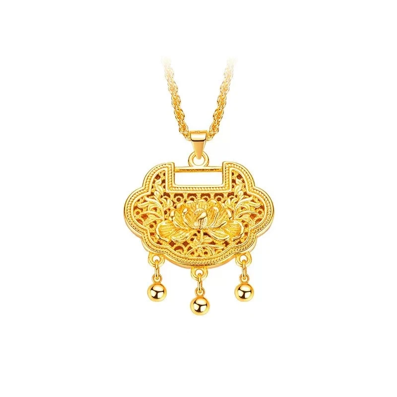 18K 金富贵莲花铃铛平安琐单吊坠b09