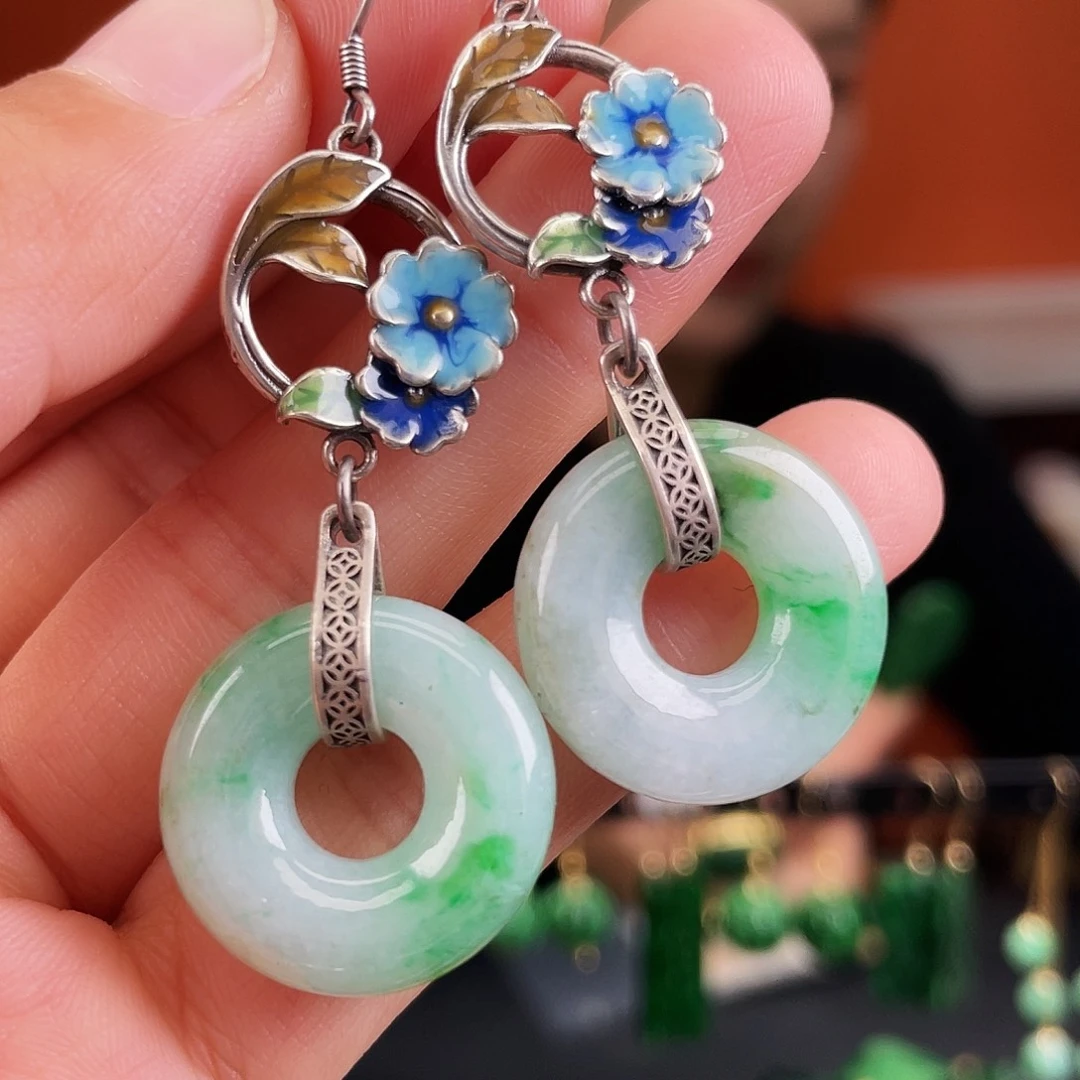 翡翠银S925镶嵌耳饰