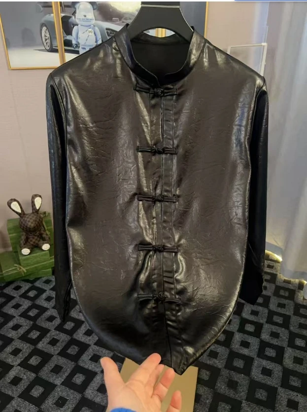 秋季高端新中式复古盘扣轻奢商务男款长袖对开衬衫衬衣L2011