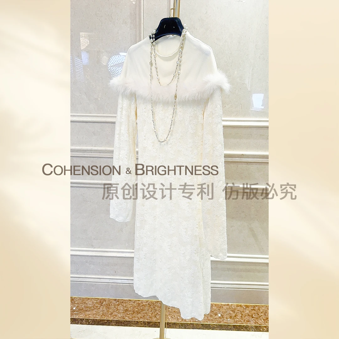 凝慧真的好【恋人未满】冬季纯色打底花朵拼接毛毛连衣裙LQ112