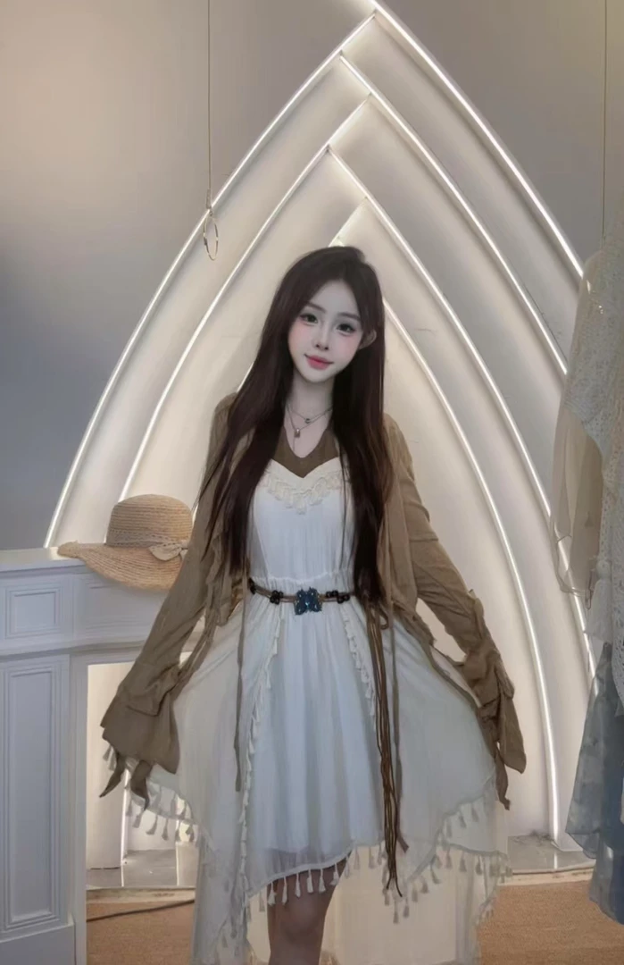 波西米亚流苏不规则吊带裙女夏季温柔旅行度假风复古连衣裙套装