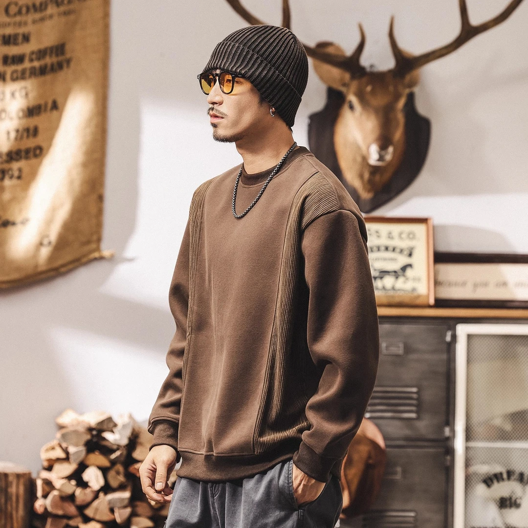 美式复古潮流拼接重磅卫衣男秋冬新款设计感潮牌宽松休闲百搭上衣