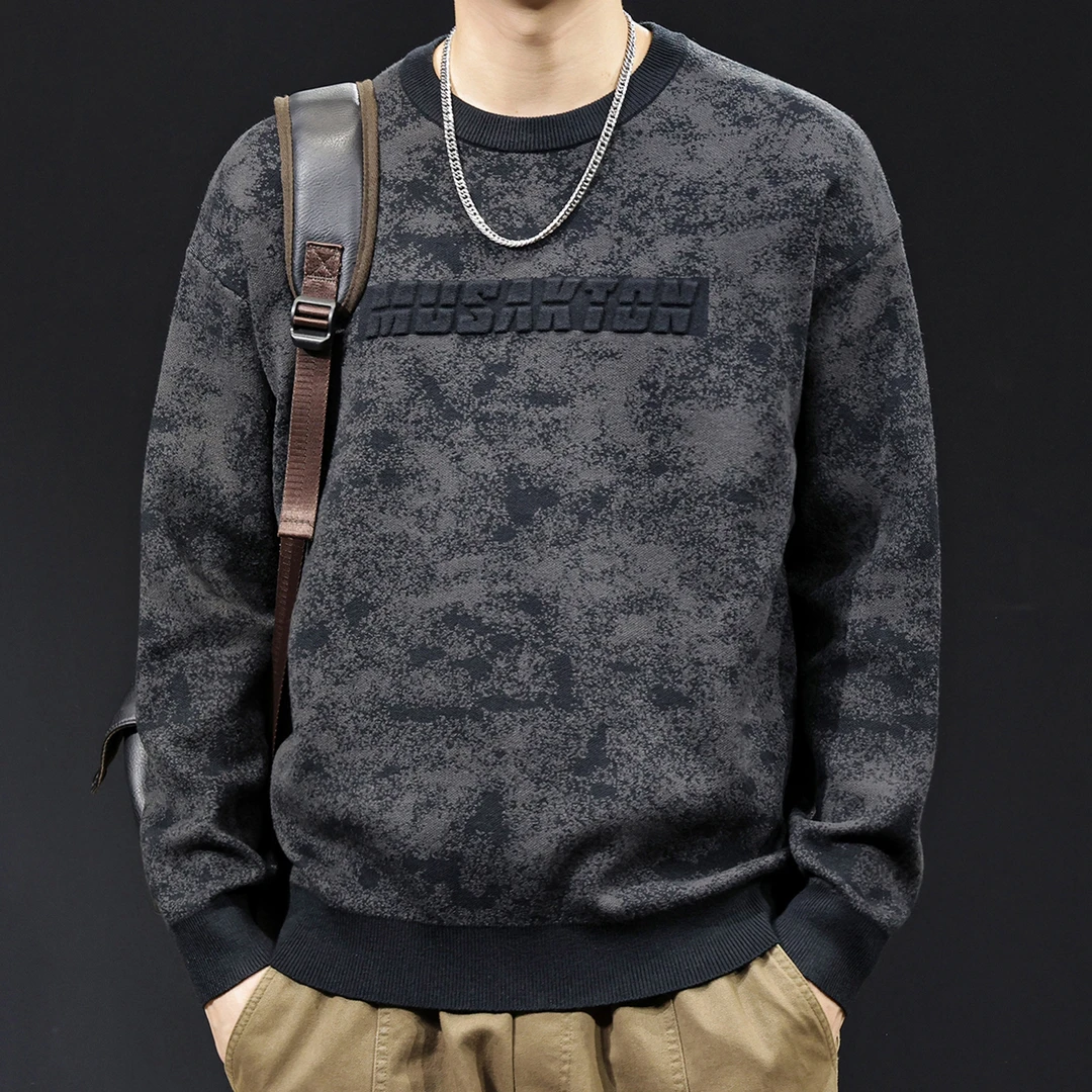 MR.MUDI/穆迪先生字母压花云染针织毛衣男秋冬季新款高端保暖衣服