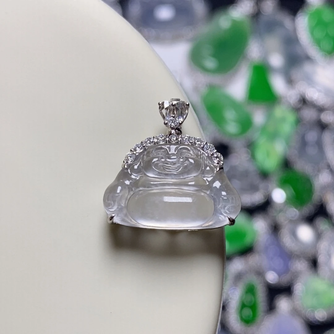 翡翠18K金镶嵌吊坠(不含链)玻璃种佛