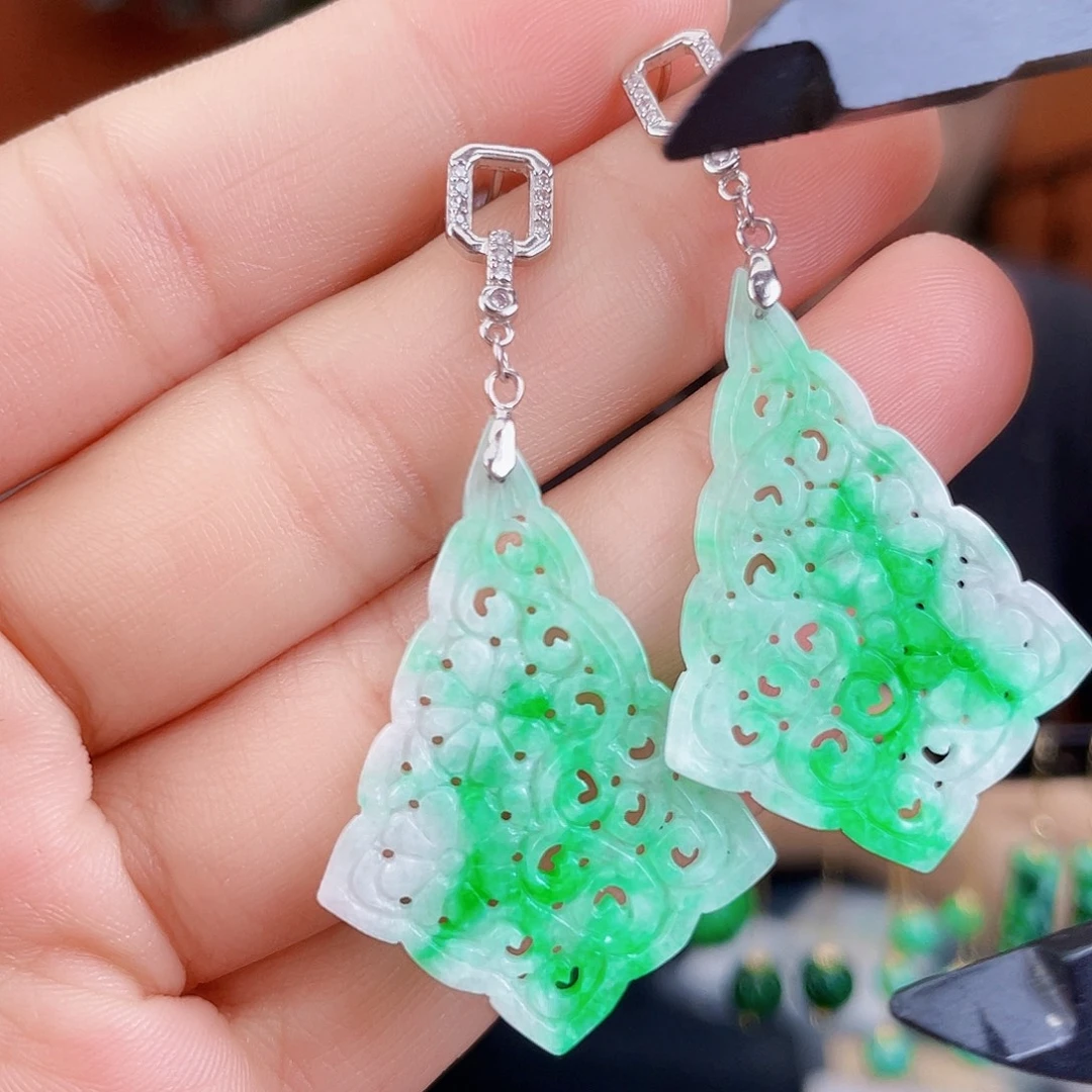 翡翠银S925镶嵌耳饰