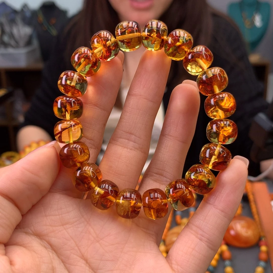 未镶嵌琥珀（花珀）手串天然
