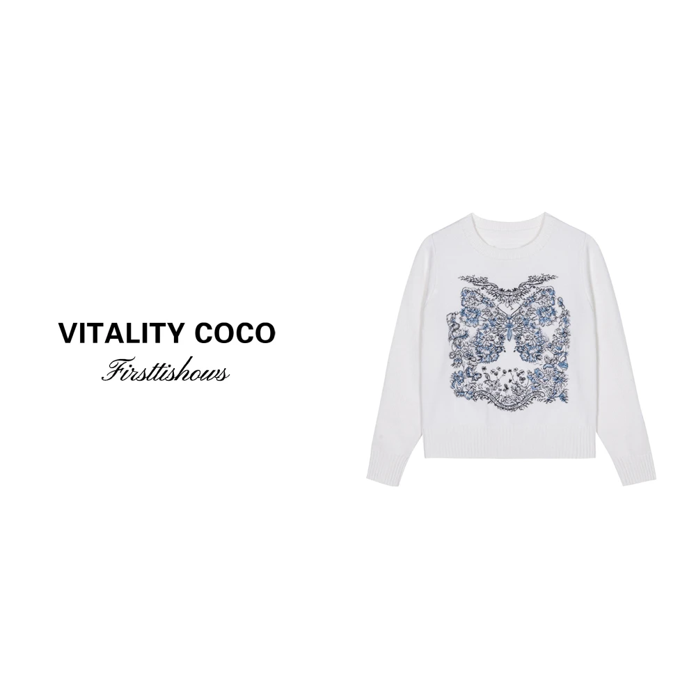 「VITALITY COCO」时尚气质百搭细腻手感刺绣蝴蝶毛衣潮-896