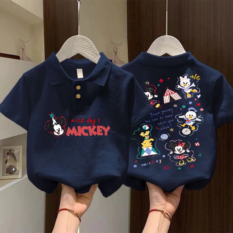 纯棉夏季 POLO领米奇家族短袖儿童短袖套装男童女童上衣小中童潮