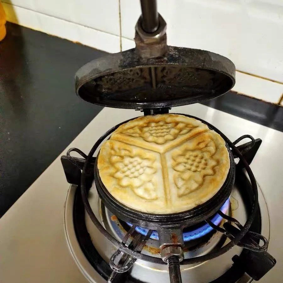 家用老式花饼夹子烙饼锅火烧模子铸铁花饼锅火烧模具铸铁生铁模子