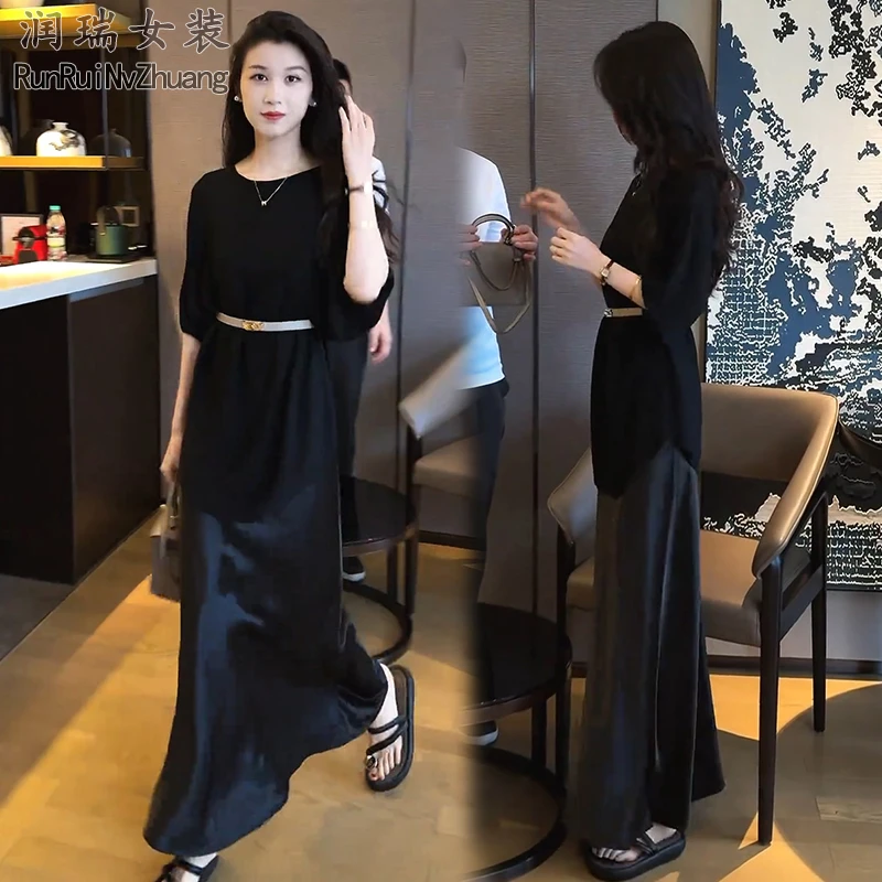夏季温柔风时尚套装女2025新款韩版宽松显瘦中袖上衣半身裙两件套