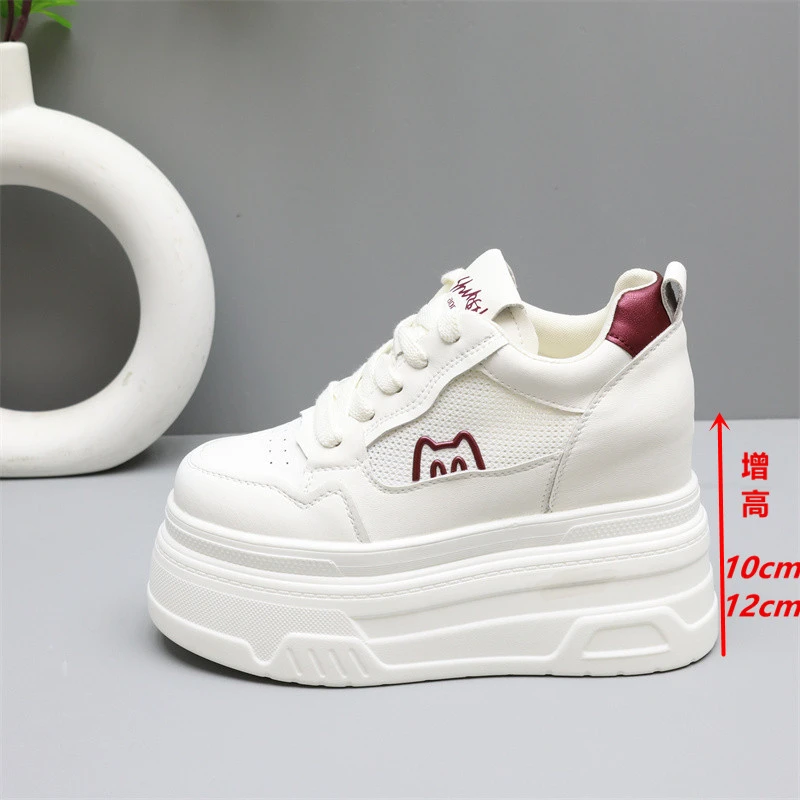 夏季薄款透气小白鞋女2025新款网面运动鞋女10-12cm内增高女鞋子