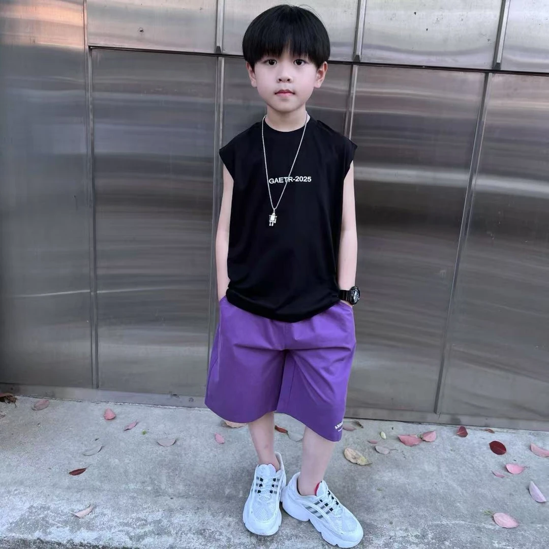 男童无袖夏季背心2025新款中童韩版宽松休闲上衣坎肩外穿男孩童装
