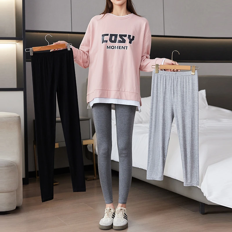 夏季莫代尔打底裤女薄款高腰大码弹力紧身七分裤修身显瘦九分长裤