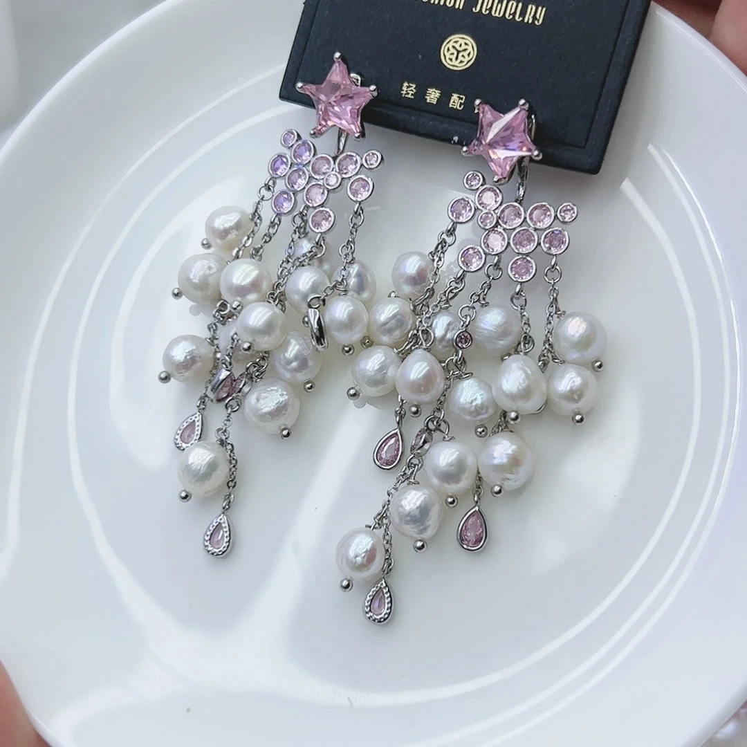 银S925镶嵌耳饰淡水珍珠