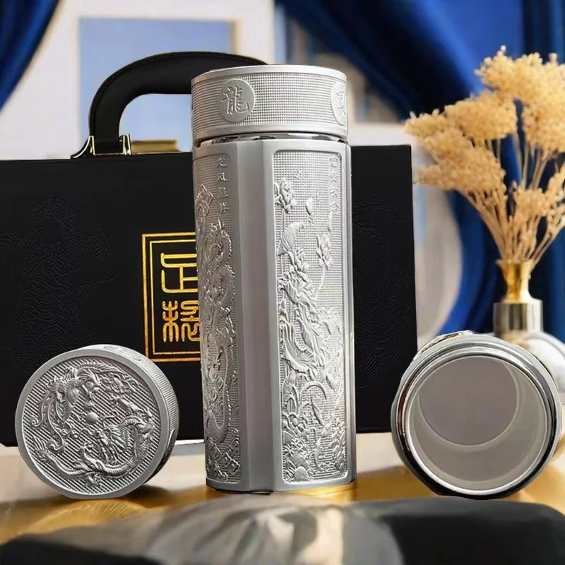 龙凤呈祥银杯中式复古便携家用高端高档创意防烫银色银离子保温杯