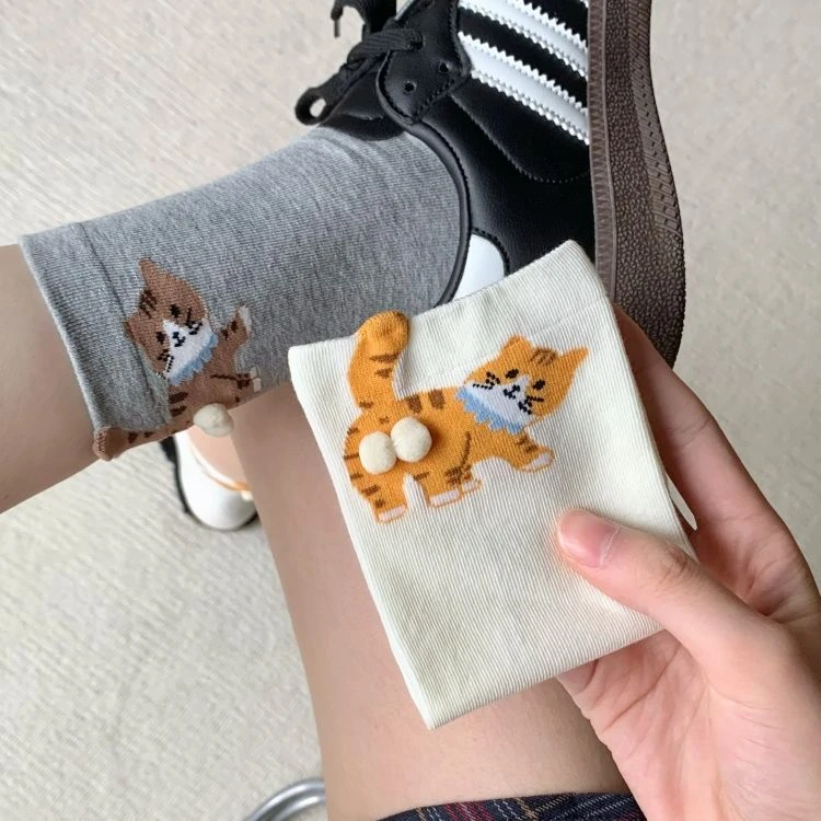 袜女新款猫咪蛋蛋袜子女春夏可爱四季款卡通搞怪长袜透气棉袜吸汗