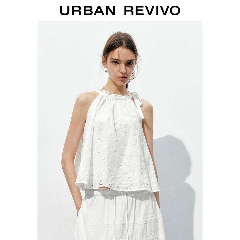 UR2025秋季新款女装休闲花朵镂空刺绣系带吊带衫UYL250104
