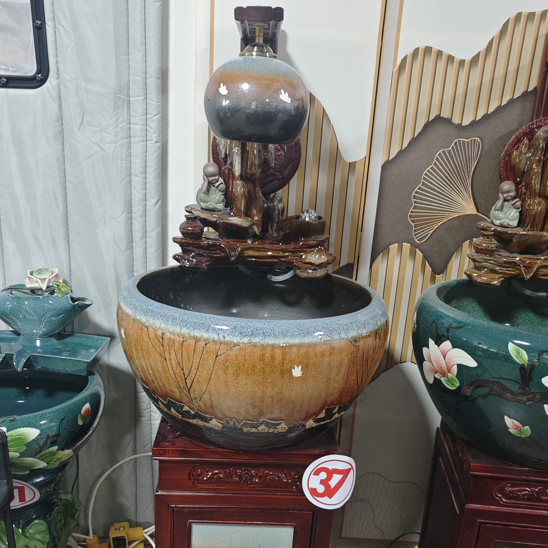 （瓷塘祥汇）景德镇 陶瓷金鱼缸落地鱼缸家用室内养鱼盆 办公室摆件