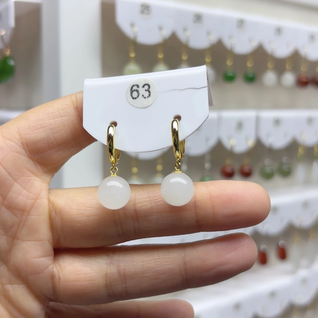 银S925镶嵌和田玉耳饰