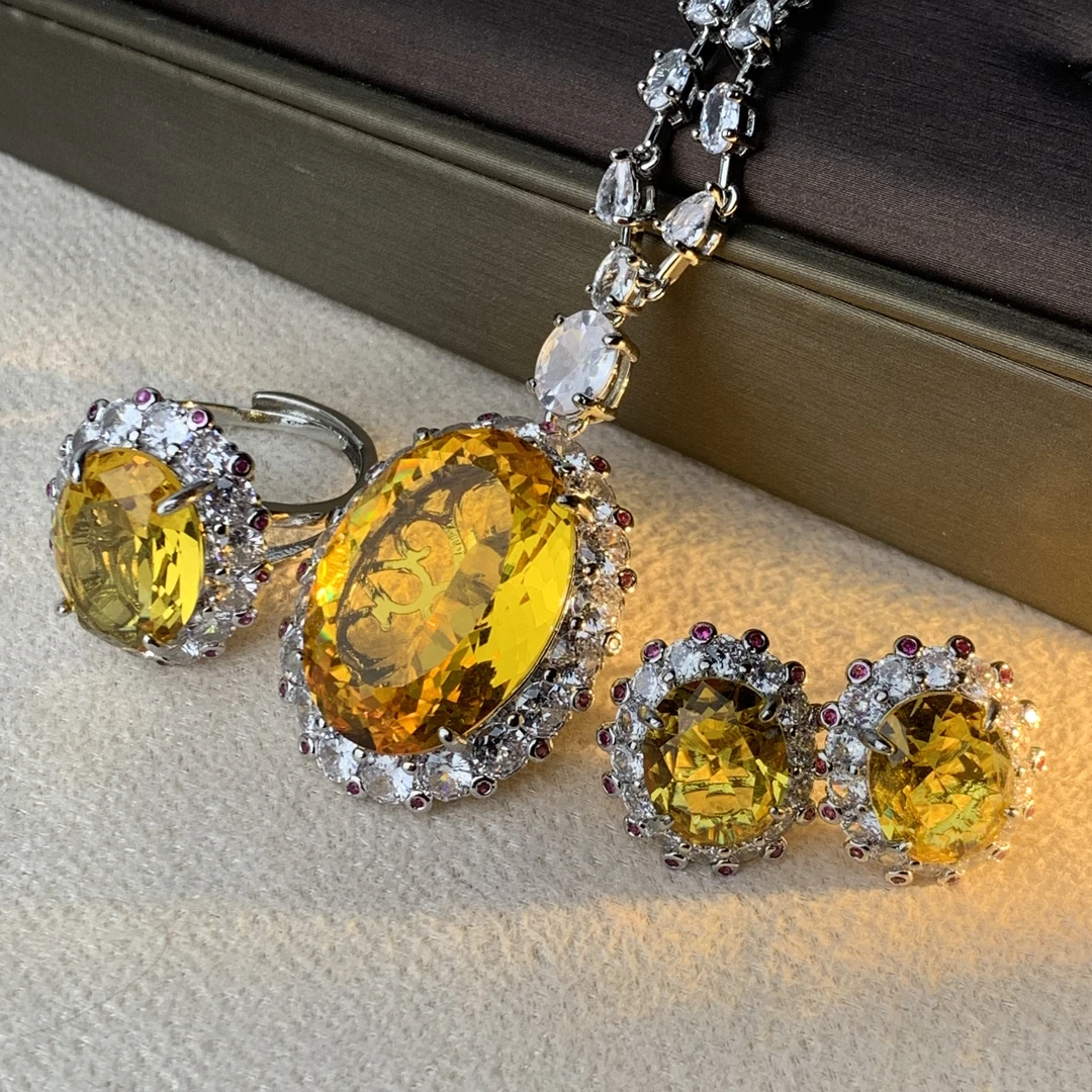 6102【项链】轻奢精品白金色女士项链三件套送耳环戒指