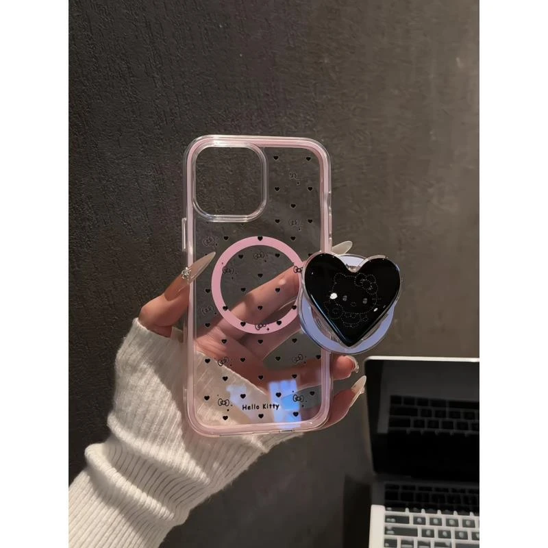 适用苹果16promax手机壳iPhone15炫彩磁吸华为p80爱心kitty蝴蝶结
