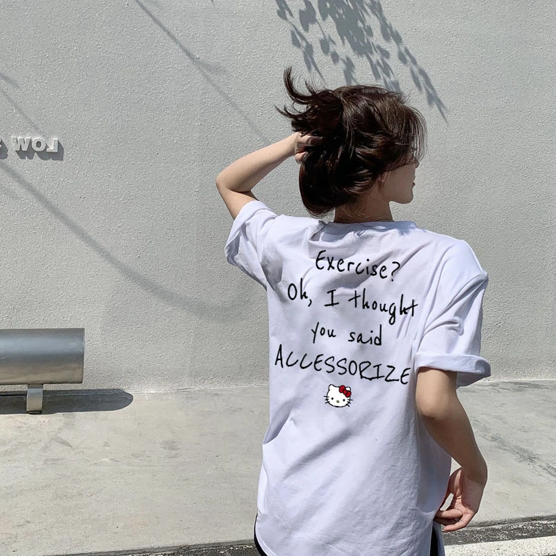 240克纯棉KT卡通印花潮牌百搭t恤圆领上衣洋气女装夏季韩版休闲t