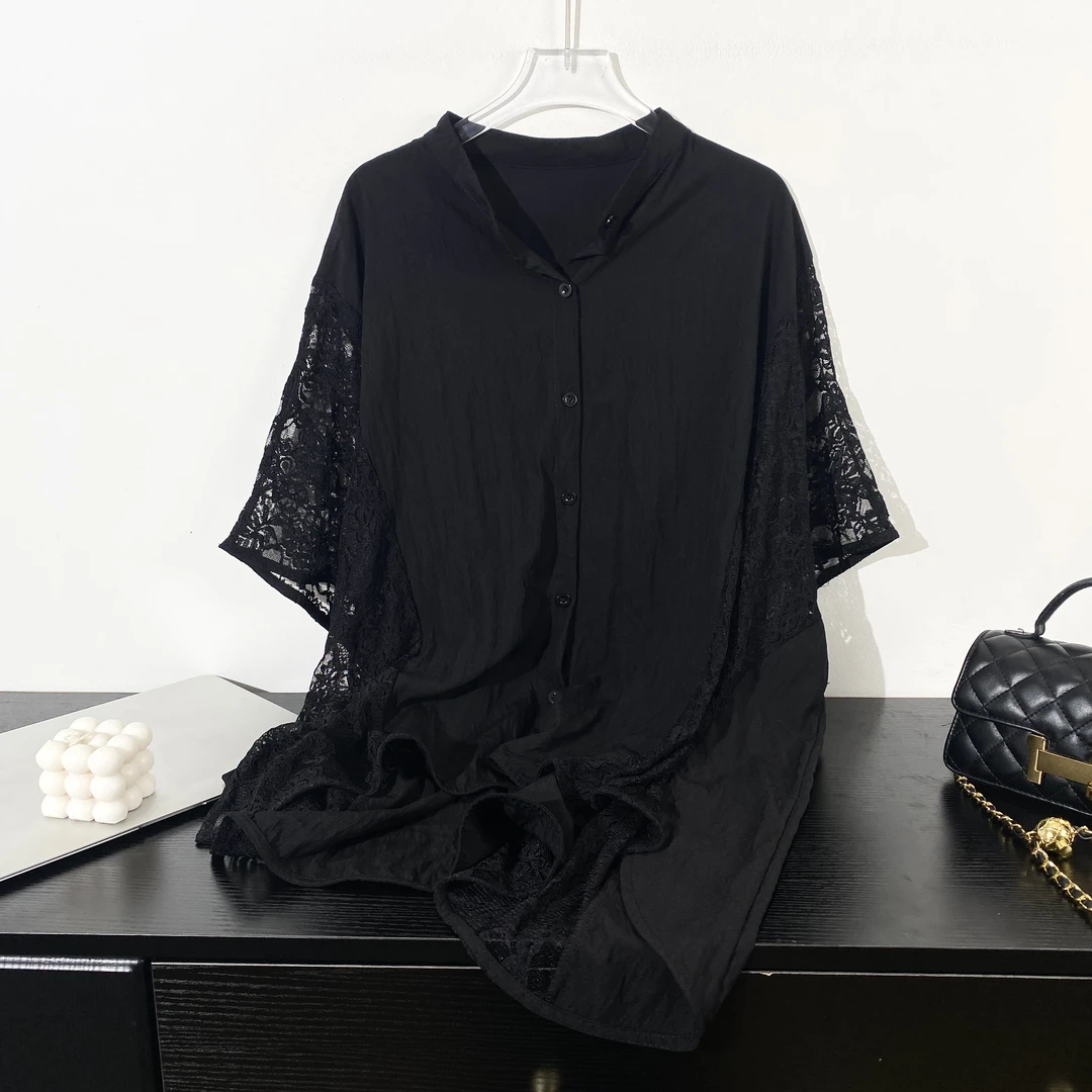 小韩日记【海风轻舞】衬衫时尚百搭夏季镂空薄款宽松拼接蕾丝8017