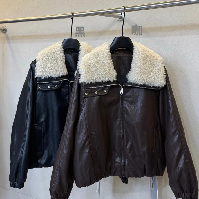 韩系百搭毛领拉链短外套