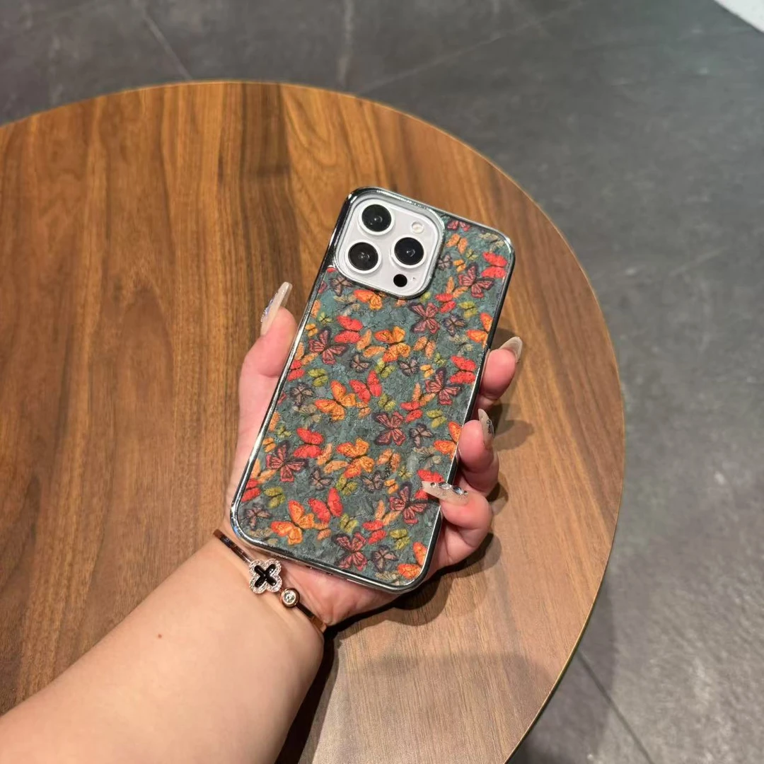 适用苹果16promax多款机型复古花语创意肤感手机壳