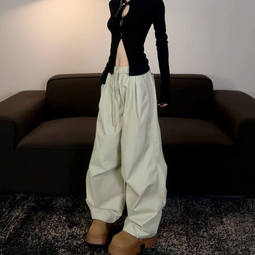 春夏2025新款慵懒舒适纯棉宽松美式百搭休闲弯刀阔腿裤拖地长裤子