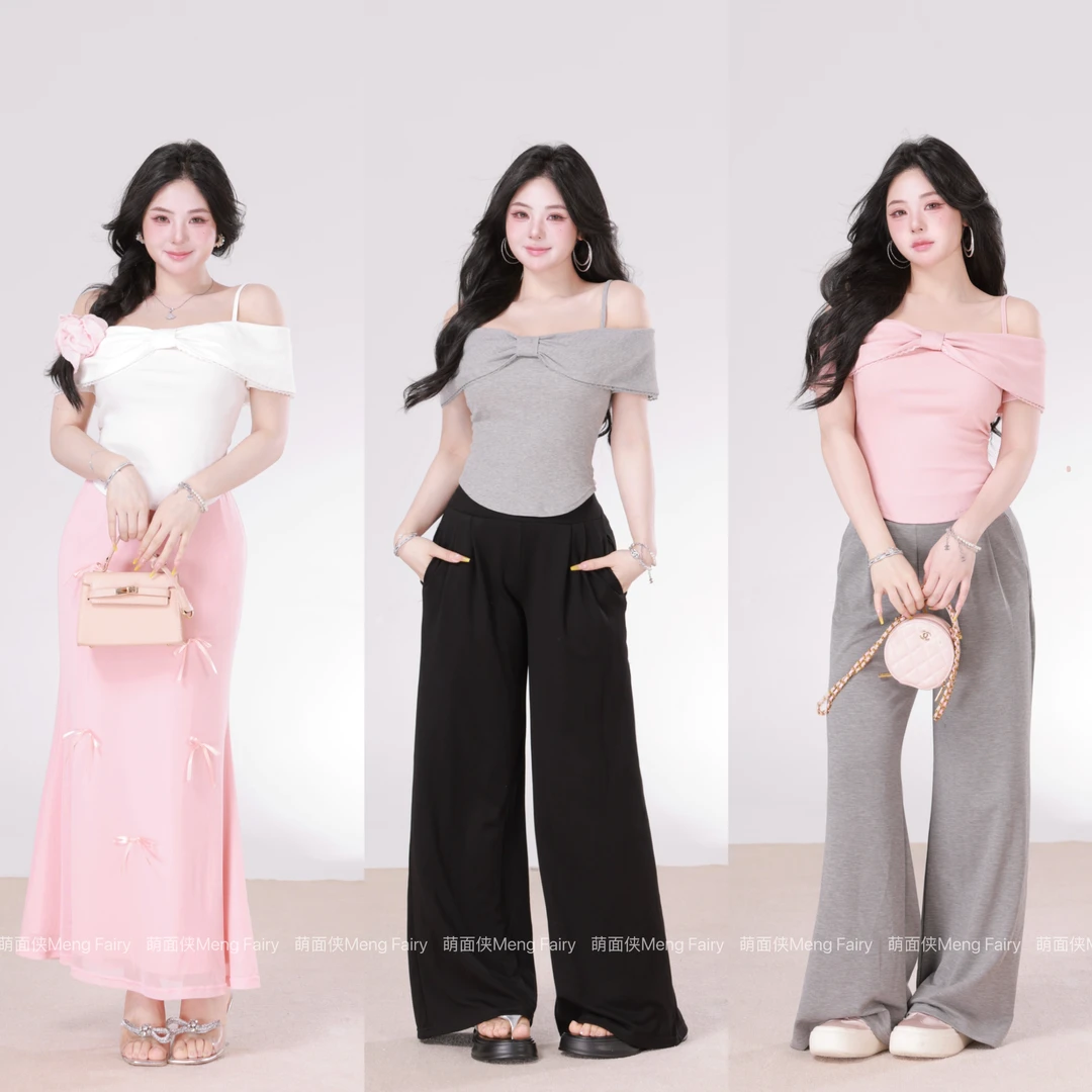 现货萌面侠【南法甜心】棉46%温柔一字肩上衣长半裙套装5515M5516M