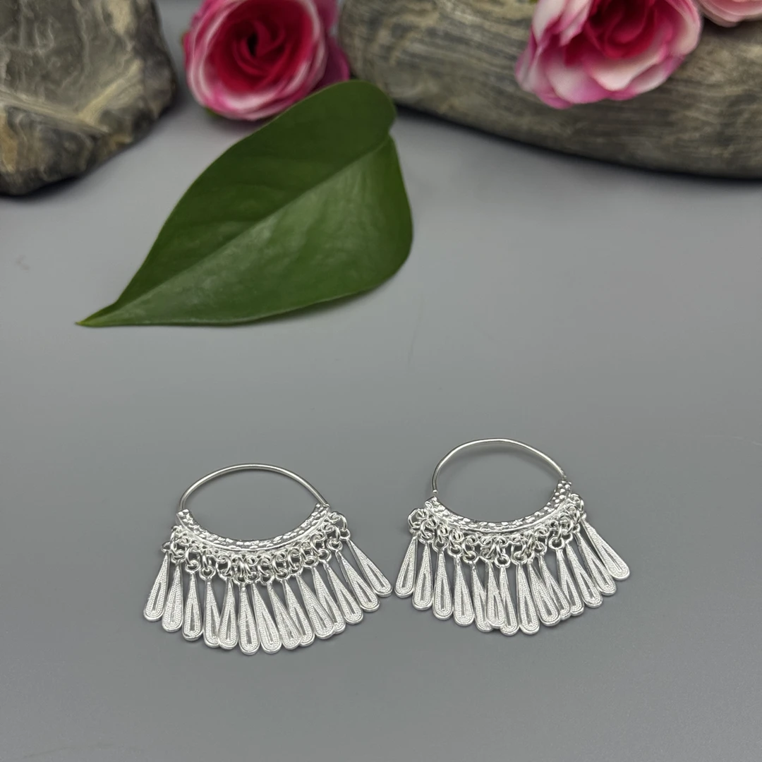 足银耳饰 侗石記 时尚流苏耳环