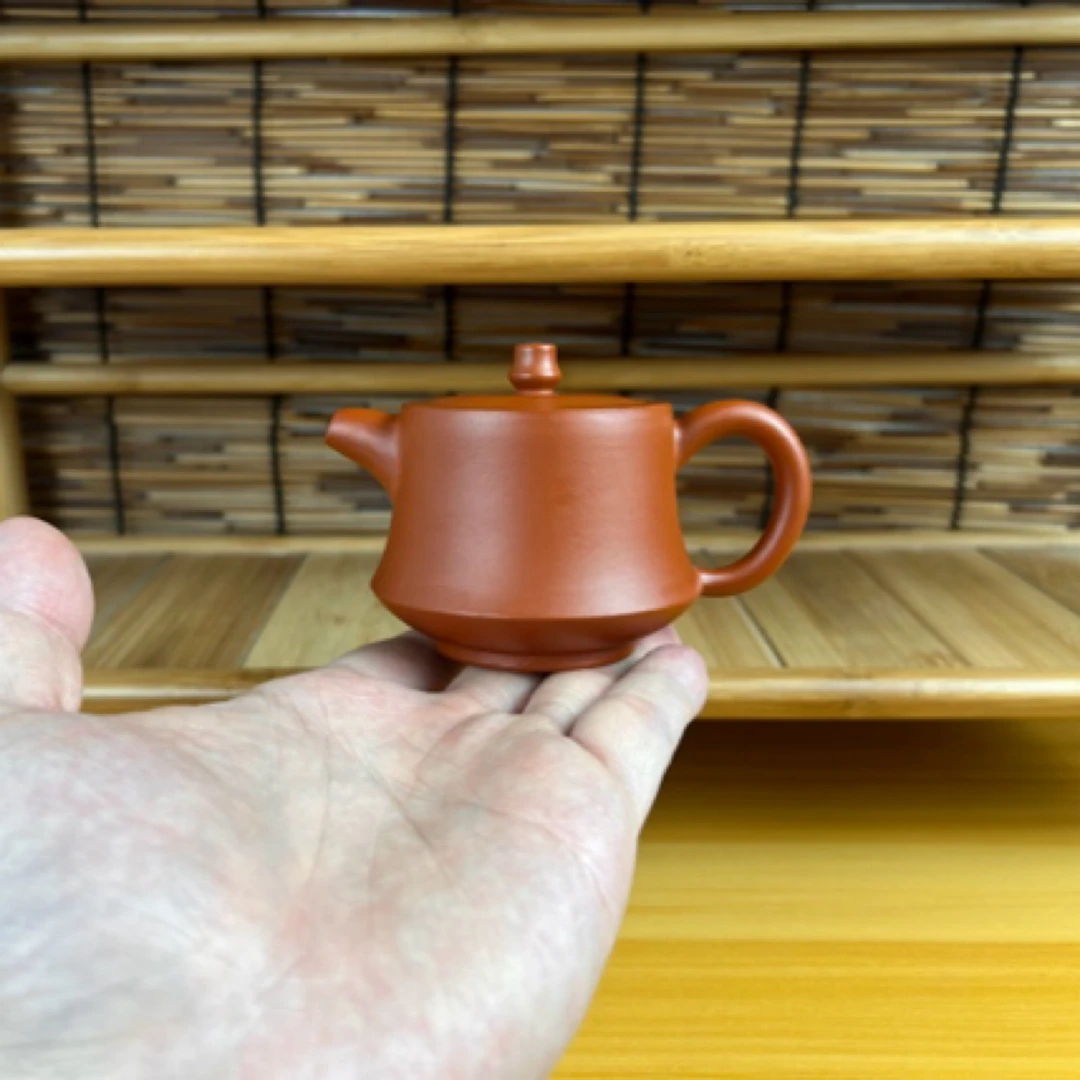 潮州手拉壶原矿朱泥全手工内嵌盖开怀壶120毫升
