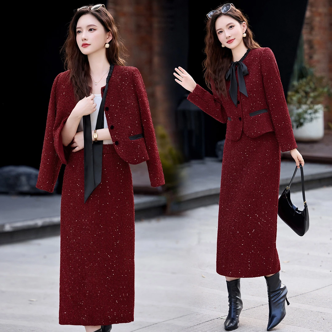 小香风套装裙女装2025新款秋冬显瘦气质名媛洋气千金穿搭两件套