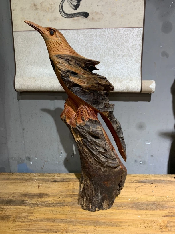 琥珀木手工雕刻高油透光客厅书房办公室小鸟摆件