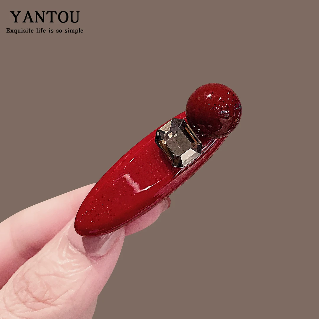 韩国进口高级百搭新年红色本命年水钻珍珠发夹侧边夹发卡对夹头饰