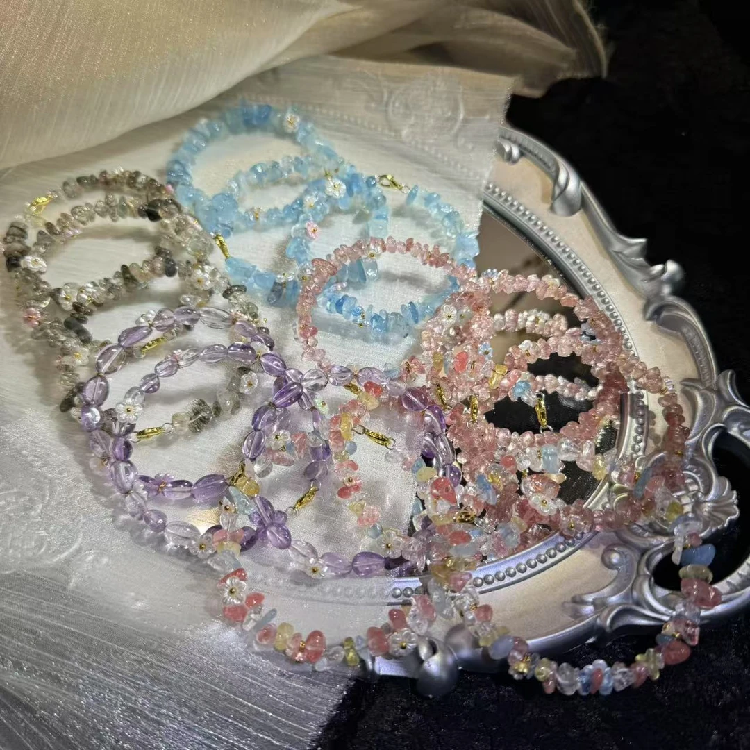 ZB【莫奈花园系列】天然水晶素串手链