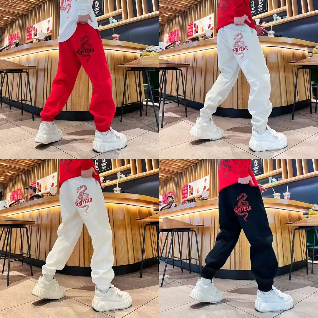 立体裁剪设计感百搭时尚刺绣设计加绒保暖男士松紧腰束脚休闲裤