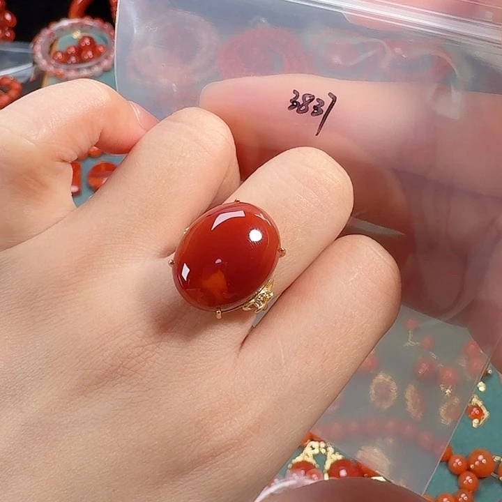 南红玛瑙银S925镶嵌戒指