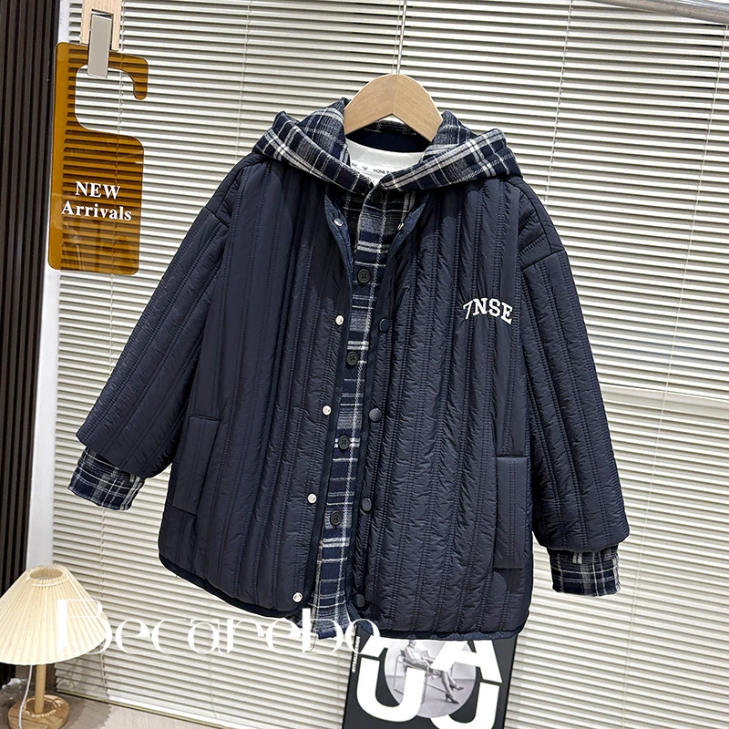 【假两件】青少年儿童装男童冬装棉服外套大童春秋棉衣男孩秋冬衣服