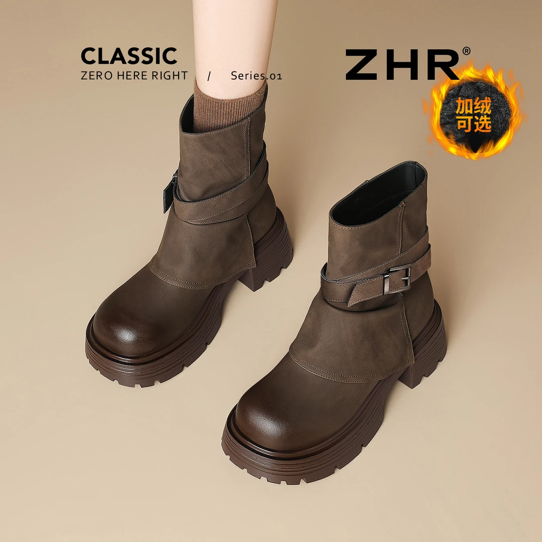 明星同款鞋女款徐若晗同款短靴女2025冬季新款美拉德堆堆靴马丁靴