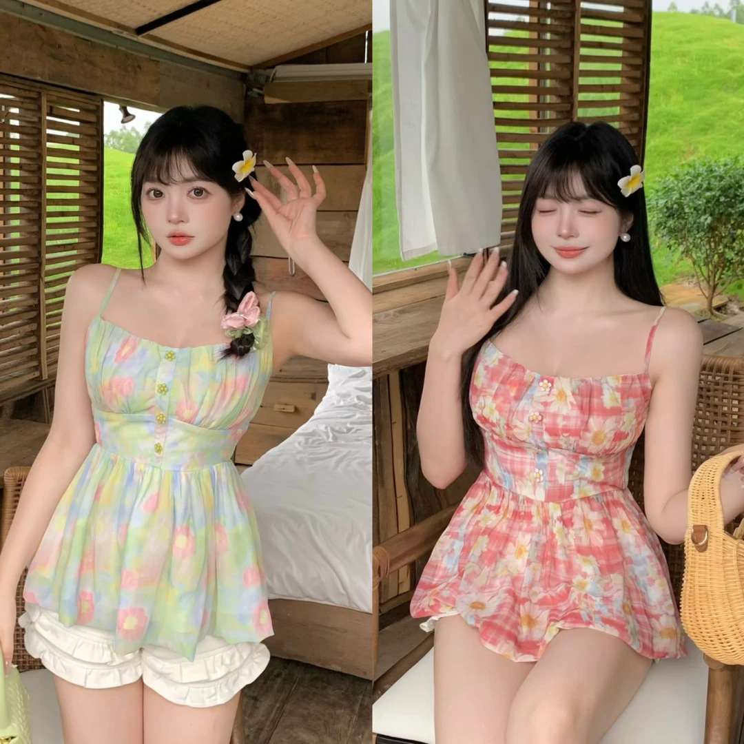 清清萌面侠芝士【爱丽丝梦境】油画法式显瘦甜美吊带6017