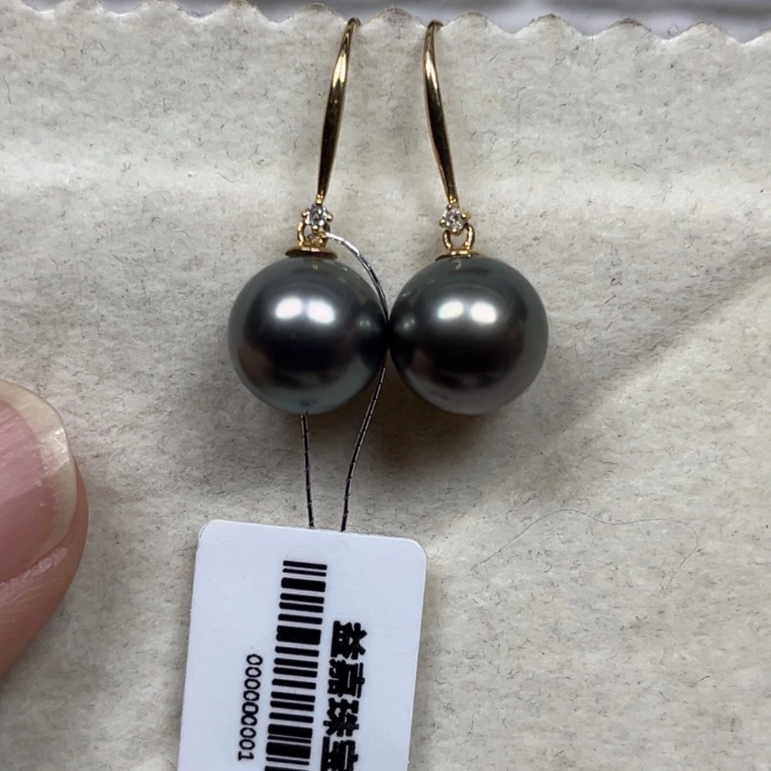 海水珍珠耳饰18K金镶嵌10-11mm