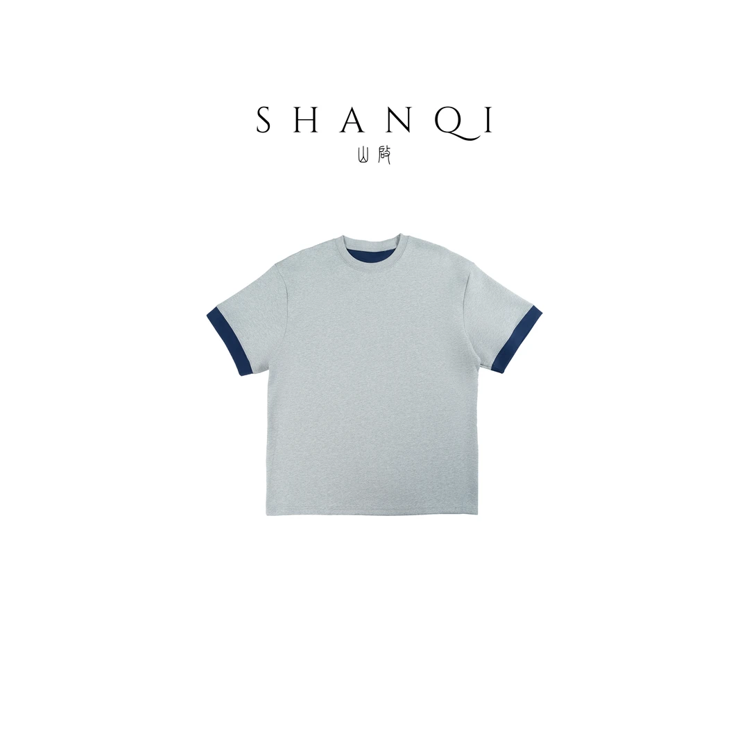 SHANQI山启【双生系列】双面复合拼色重磅潮牌T恤夏季上衣