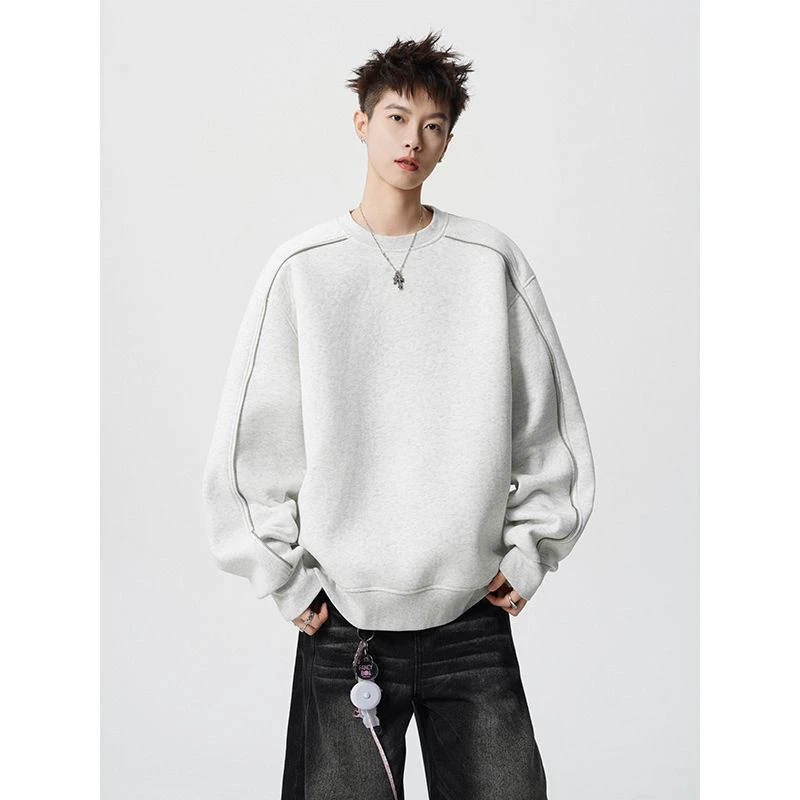 潮牌美式拉链拼接设计感圆领卫衣男女秋季宽松休闲重磅百搭款上衣