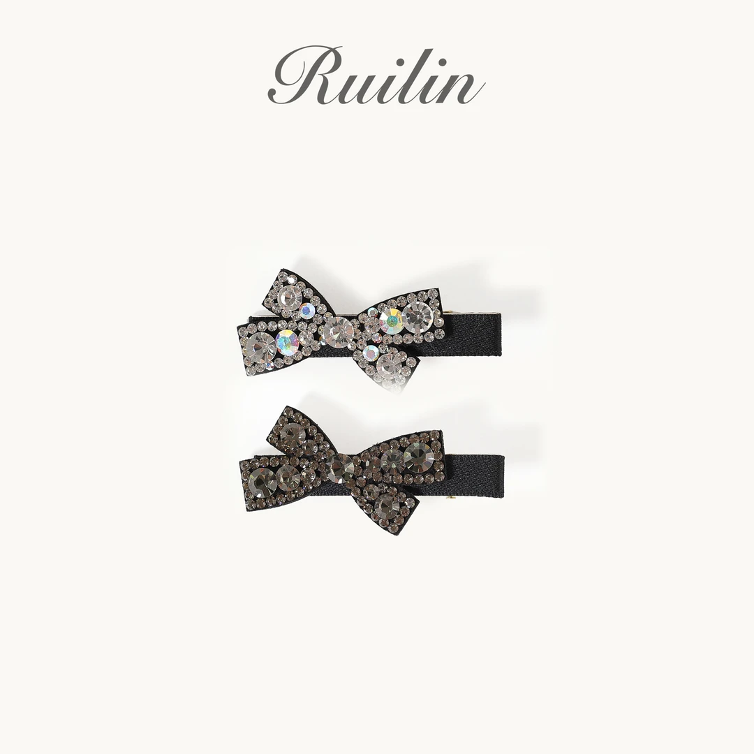 RUILIN【302】【蝴蝶星愿】气质满钻精致双蝴蝶结发夹