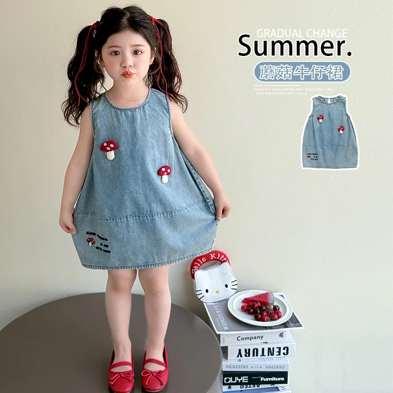 女童薄款牛仔连衣裙洋气儿童灯笼背心裙子小女孩宝宝夏装2025新款