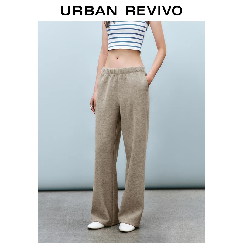 UR2025秋季新款女装休闲简约松紧腰高腰阔腿裤UYY650017