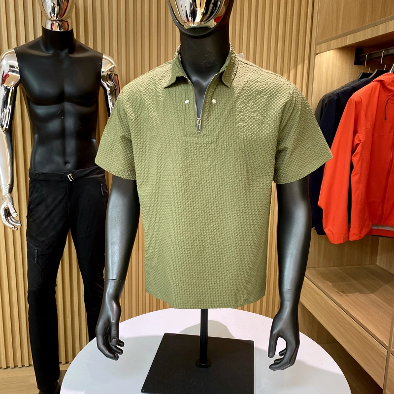 出多国订单！高端冷感泡泡纱！夏都市机能户外半拉链短袖T恤男2503