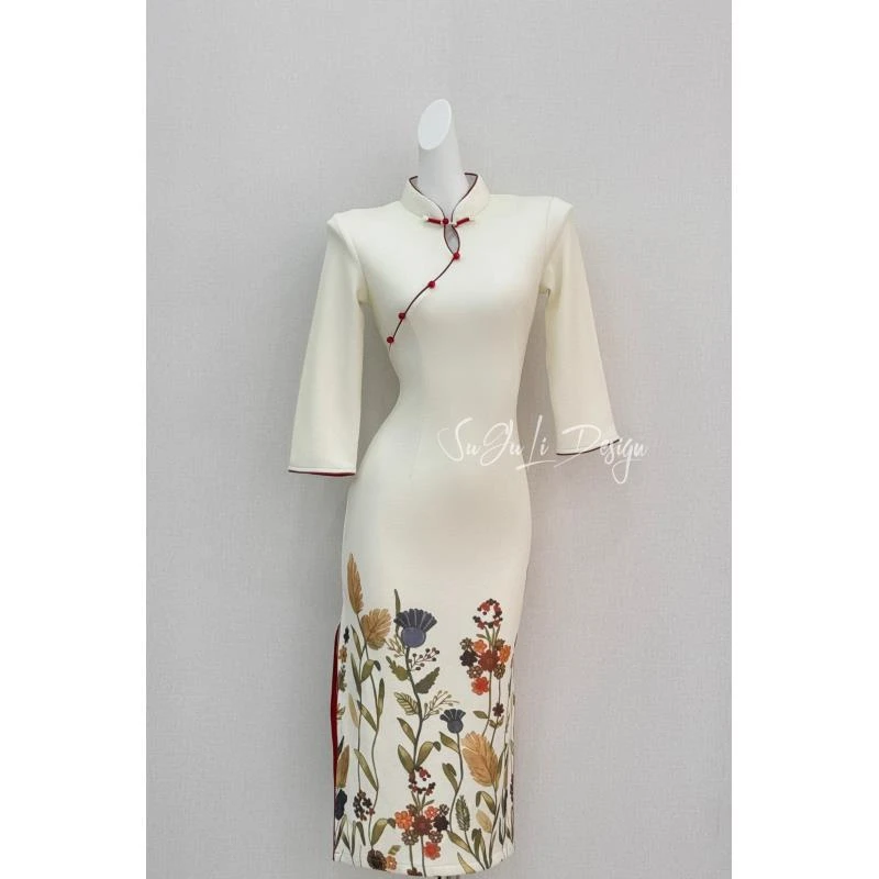 苏故里【梦里寻】文艺气质修身高端日常旗袍奢华气质单层衣长120